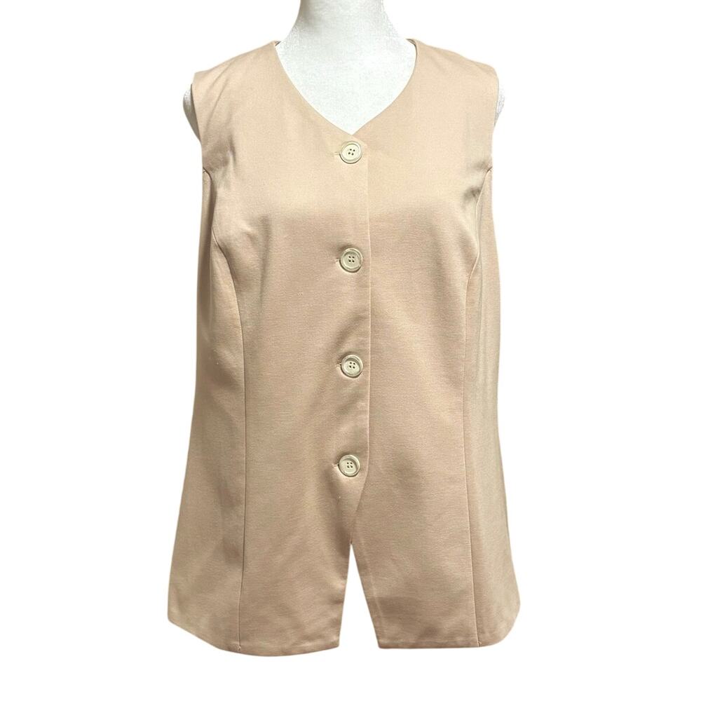 OGL Women’s Size XL Longline Button Front Vest Beige Tan